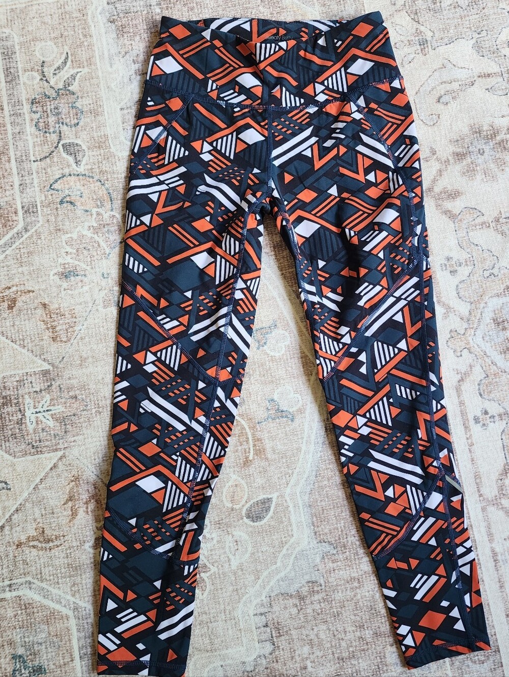 Sweaty Betty Black, Orange & White Geometric Leggings